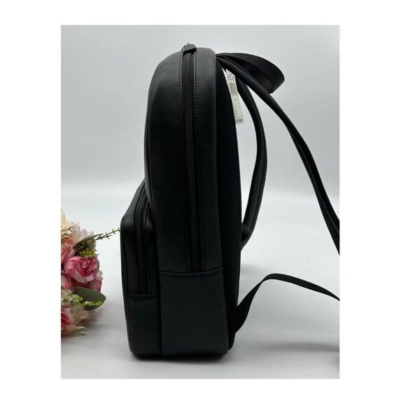 Michael Kors Men’s Black Front Zippers Pocket Leather Travel Backpack - Picture 3 of 16